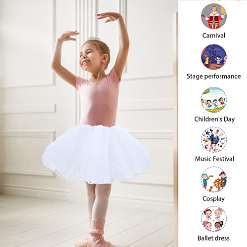 WLLHYF Tulle Skirts for Girls 4 Layers Tutu Skirts Elastic Fluffy Ballet Dance Skirts for Toddler Baby Children 2-8 Years Party (White)
