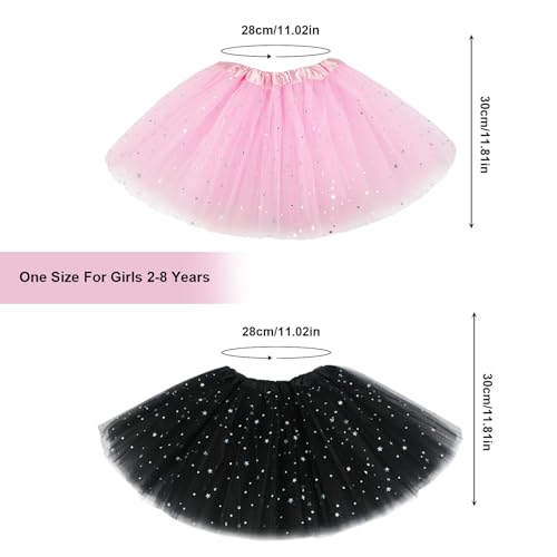 EUPSIIU 2 Pieces Tutu Skirt for Girls, Sparkle Sequin Princess Dresses 3 Layers Tulle Ballet Dance Tutu Skirts for Birthday Holiday Party Dress Up Costume Layered Skirts for Kids 2-8 Years (2 Colors)