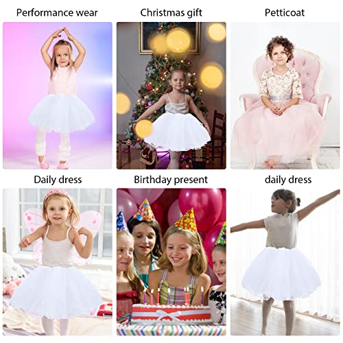 WLLHYF Tulle Skirts for Girls 4 Layers Tutu Skirts Elastic Fluffy Ballet Dance Skirts for Toddler Baby Children 2-8 Years Party (White)