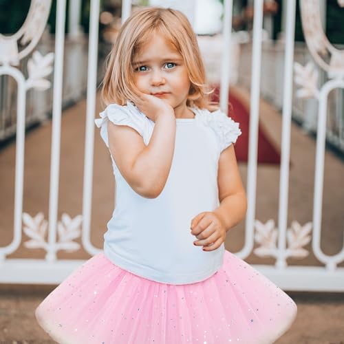 EUPSIIU 2 Pieces Tutu Skirt for Girls, Sparkle Sequin Princess Dresses 3 Layers Tulle Ballet Dance Tutu Skirts for Birthday Holiday Party Dress Up Costume Layered Skirts for Kids 2-8 Years (2 Colors)