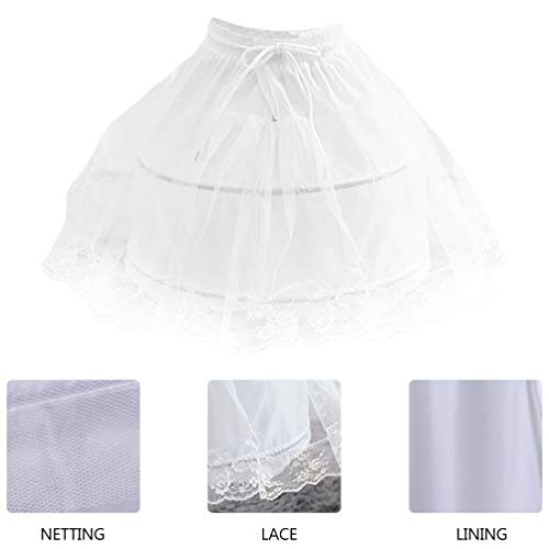 VALICLUD Flower Girls Petticoat with 2 Hoops Childs Crinoline Underskirt Petticoat White