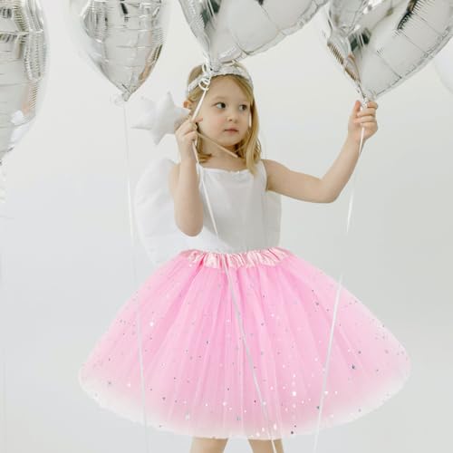EUPSIIU 2 Pieces Tutu Skirt for Girls, Sparkle Sequin Princess Dresses 3 Layers Tulle Ballet Dance Tutu Skirts for Birthday Holiday Party Dress Up Costume Layered Skirts for Kids 2-8 Years (2 Colors)