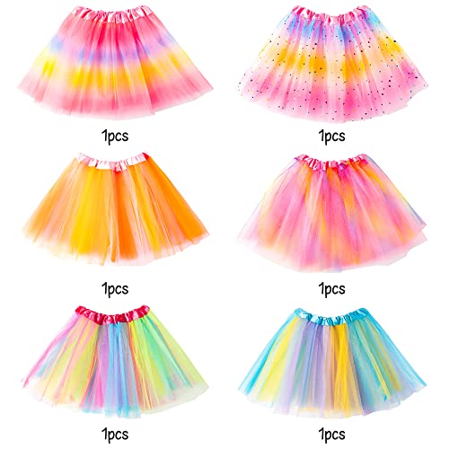 6PCS Girls Tutu Skirts Birthday Princess Party Favor Dress Skirt Set Ballet Layered Tulle Dance Skirts Dress Up Fancy Dress for Girls Parties Daliy Uses