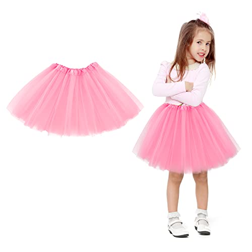 WLLHYF Tutu Skirt 3 Layered Tulle Star Ballet Dance Skirts Toddler Baby Dress Christmas Festive Dress Up Costume Birthday Princess Party Fancy Dress for Girls 2-7 Years (Pink)