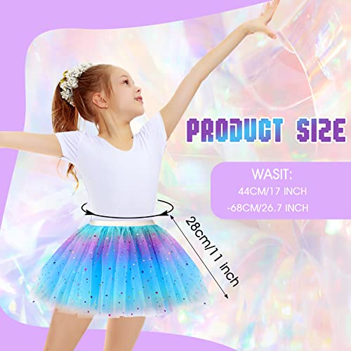 Yolev Girls Tutu Skirt Rainbow 3 Layers Tulle Tutu Skirt Sequin Star Princess Ballet Dance Dress Kid Tutu Skirt for Children (Blue)
