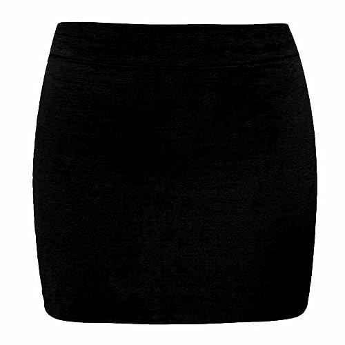 janisramone Girls Mini Skirt Pencil Black High Waistband Stretchy Plain Printed Summer Casual Short Bodycon Skirt