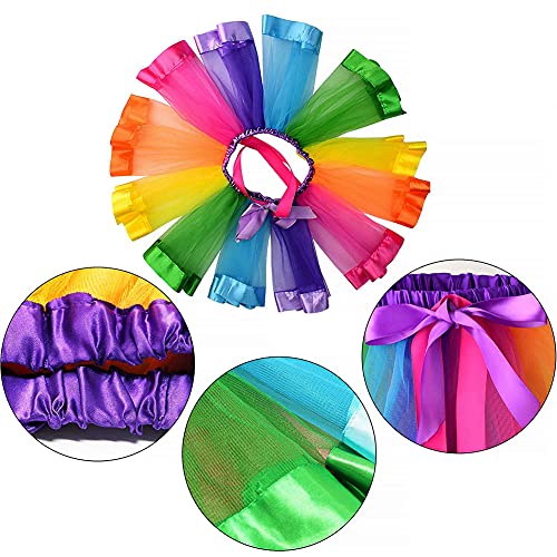 Afufu Rainbow Tutu Skirt for Girls, Toddler Tutu Outfit Princess Dress Up Costume Set for Dance Party Carnival, Layered Ruffle Skirts Ballet Tulle Headband for Kids Cosplay