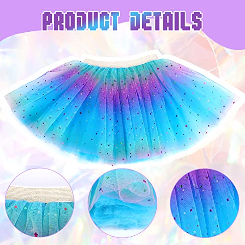 Yolev Girls Tutu Skirt Rainbow 3 Layers Tulle Tutu Skirt Sequin Star Princess Ballet Dance Dress Kid Tutu Skirt for Children (Blue)