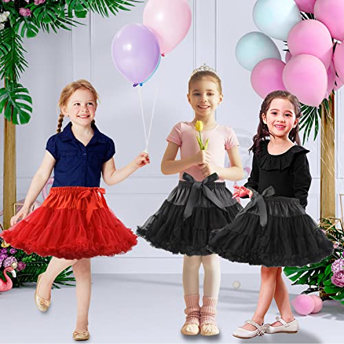 Discoball Girls Tutu Skirt Layered Ruffle Tulle Mini Ballet Skirt Princess Pettiskirt Ballet Dance Dress Daily Wear Costumes for 3-7 Years Girls Black