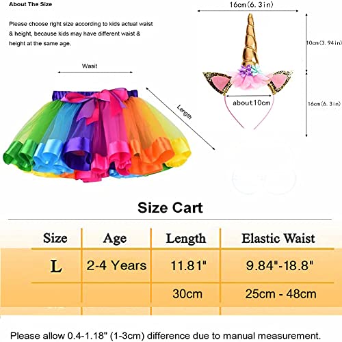 Afufu Rainbow Tutu Skirt for Girls, Toddler Tutu Outfit Princess Dress Up Costume Set for Dance Party Carnival, Layered Ruffle Skirts Ballet Tulle Headband for Kids Cosplay