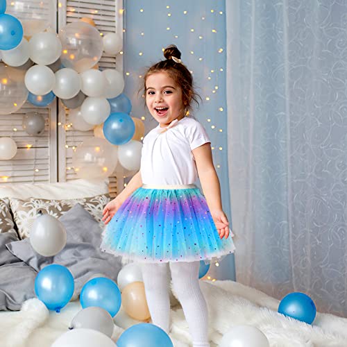 Yolev Girls Tutu Skirt Rainbow 3 Layers Tulle Tutu Skirt Sequin Star Princess Ballet Dance Dress Kid Tutu Skirt for Children (Blue)