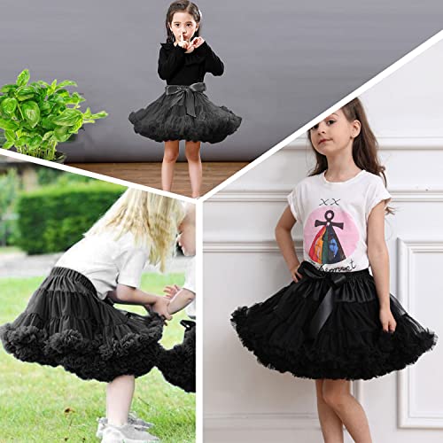 Discoball Girls Tutu Skirt Layered Ruffle Tulle Mini Ballet Skirt Princess Pettiskirt Ballet Dance Dress Daily Wear Costumes for 3-7 Years Girls Black