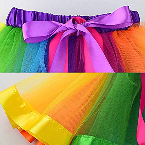 Afufu Rainbow Tutu Skirt for Girls, Toddler Tutu Outfit Princess Dress Up Costume Set for Dance Party Carnival, Layered Ruffle Skirts Ballet Tulle Headband for Kids Cosplay