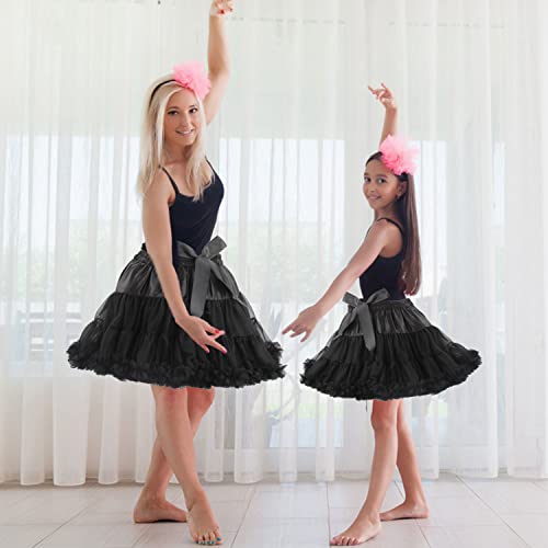Discoball Girls Tutu Skirt Layered Ruffle Tulle Mini Ballet Skirt Princess Pettiskirt Ballet Dance Dress Daily Wear Costumes for 3-7 Years Girls Black