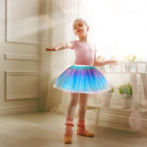 Yolev Girls Tutu Skirt Rainbow 3 Layers Tulle Tutu Skirt Sequin Star Princess Ballet Dance Dress Kid Tutu Skirt for Children (Blue)