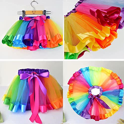 Afufu Rainbow Tutu Skirt for Girls, Toddler Tutu Outfit Princess Dress Up Costume Set for Dance Party Carnival, Layered Ruffle Skirts Ballet Tulle Headband for Kids Cosplay