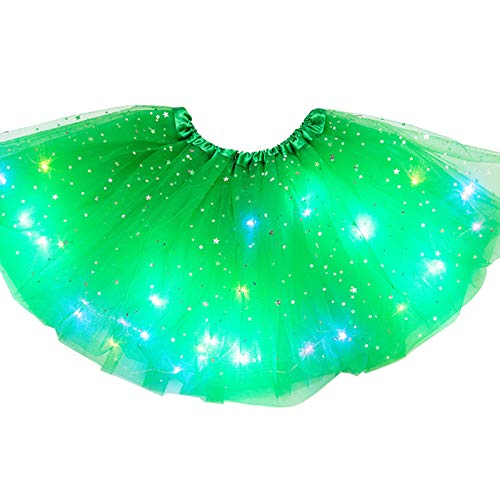 Girls Tutu Skirt, Little Girls LED Colorful Luminous Kids Star Sequin Ballet Skirt Princess Sparkling Tutu, Fancy Fluffy Ballet Dance Costume for 3-8 Years Kids(Dark Green)