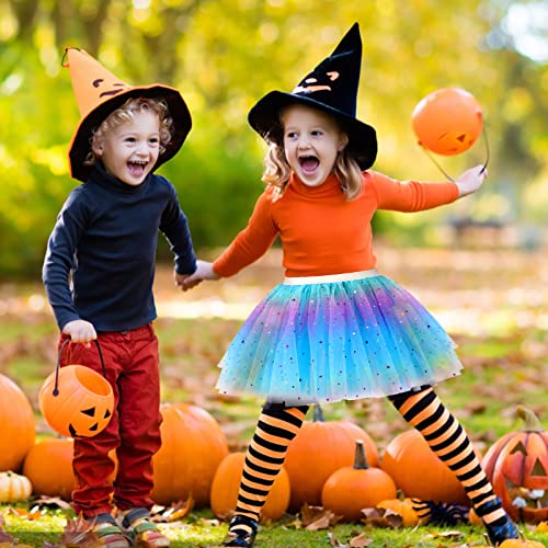 Yolev Girls Tutu Skirt Rainbow 3 Layers Tulle Tutu Skirt Sequin Star Princess Ballet Dance Dress Kid Tutu Skirt for Children (Blue)