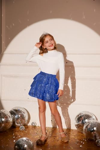GRACE KARIN Kids Skirt for Autumn Winter Girls Casual Daily Sequin Cake Skirt Sequin Blue 7-8 Years