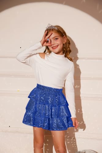 GRACE KARIN Kids Skirt for Autumn Winter Girls Casual Daily Sequin Cake Skirt Sequin Blue 7-8 Years