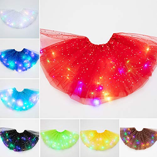 Girls Tutu Skirt, Little Girls LED Colorful Luminous Kids Star Sequin Ballet Skirt Princess Sparkling Tutu, Fancy Fluffy Ballet Dance Costume for 3-8 Years Kids(Dark Green)