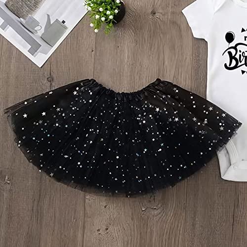 Thboxes Girls Tutu Skirt, 3 Layers Ballet Dance Tutu Skirts for Birthday Party Holiday Party Dress Up Costume for Girls 3-8 Years (Black)