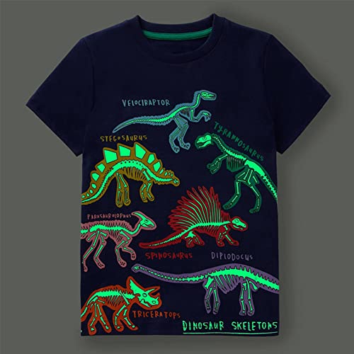 PythJooh Toddler Boy Glow in The Dark Shirt Kids Cartoon Dinosaurs Sharks Short Sleeve T-Shirt Tops for 1-7Years