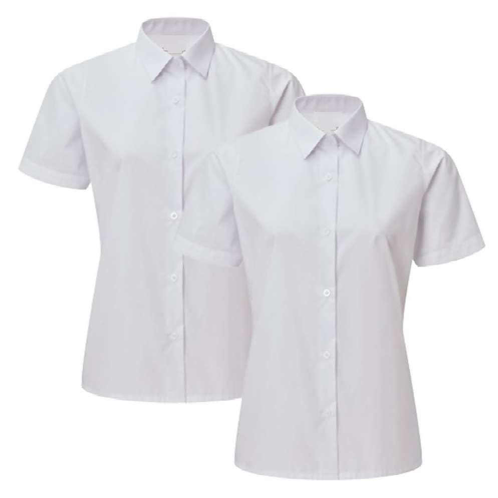 2 Pack Girls School Shirt Uniform Short/Long Sleeve White Sky Blue Age 3-18 Years