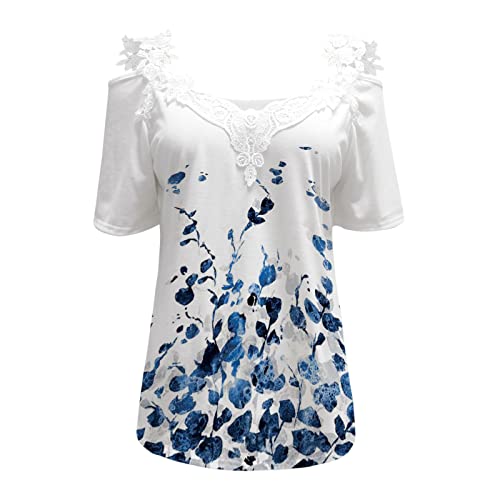 AMhomely Women Blouse Party Elegant Short/Long Sleeve Tops for Work UK Casual Off The Shoulder Lace Regular Fit Tops V-Neck Shirt Tops Business Office Top Ladies Loose Shirt Blouse for Spring/Summer