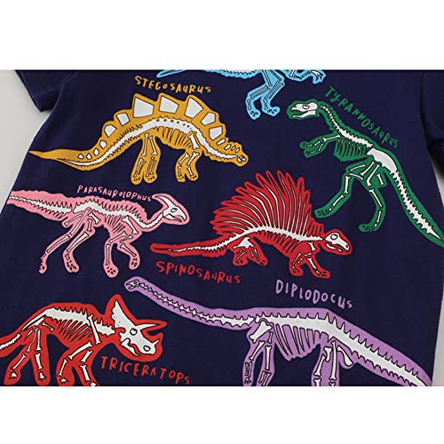 PythJooh Toddler Boy Glow in The Dark Shirt Kids Cartoon Dinosaurs Sharks Short Sleeve T-Shirt Tops for 1-7Years
