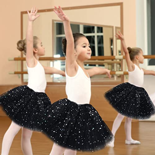 Thboxes Girls Tutu Skirt, 3 Layers Ballet Dance Tutu Skirts for Birthday Party Holiday Party Dress Up Costume for Girls 3-8 Years (Black)