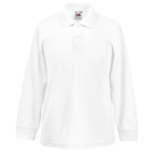 Fruit of the Loom Childrens Long Sleeve 65/35 Pique Polo/Childrens Polo Shirts (7-8) (White)