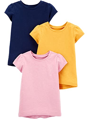 Simple Joys by Carter's Girl's Short-Sleeve Shirts and Tops, Pack of 3, Mustard Yellow/Navy/Pink, 7 Years