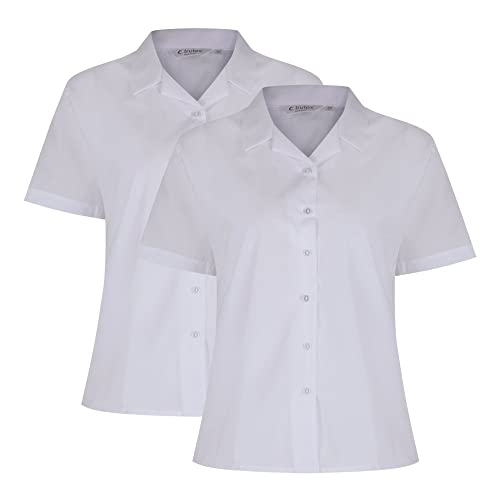 Trutex 2 Pack Girls Short Sleeve School Shirts with Revere Collar (3-16+ Years), Standard Fit Girls School Shirts, 2 x Girls Shirts, Non-Iron School Shirts Girls - Genuine School Uniform White