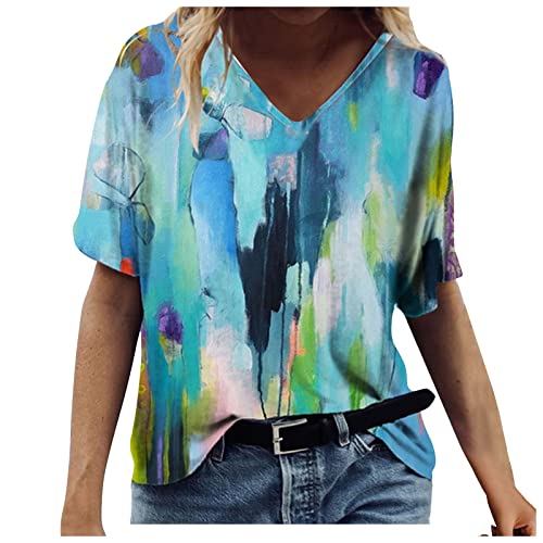 Women Valentines Days Tops Long White Blouse Gifts for Girls Vacation Printed Women's Casual T Shirt Tops Summer V Neck Short Fashion Sleeve Tee Women's Blouse Sale Clearance Items Under 5 Pounds