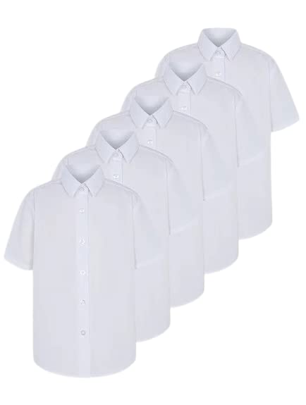 Pack of 5 Girls School Uniform Shirt Blouse White Short Sleeve Button Down 4-18 Years (18 Years)
