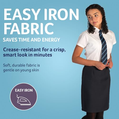 Trutex 2 Pack Girls Short Sleeve School Shirts (7-16+ Years) Girls Slim Fit School Shirts, White Shirts for Girls, Easy Iron Short Sleeve School Shirts Girls White - Genuine School Uniform