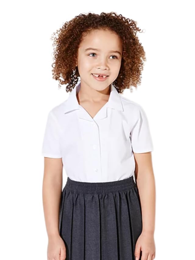(Pack of 2) Girls School Blouse 3-18 Years Shirt Non Iron Revere Collar Open Collar Short Sleeve White