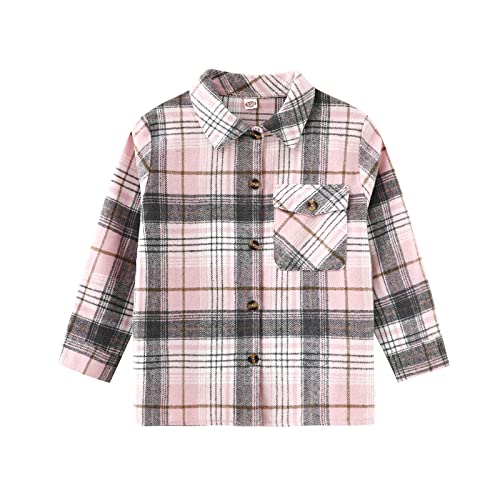 Qiraoxy Kids Toddler Boys Girls Plaid Jacket Long Sleeve Button Shirts Coats Blouse Jacket Cotton Warm Tops Jacket Fall Winter Clothes Outfits 2-8 Years