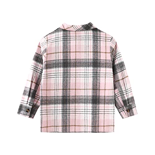 Qiraoxy Kids Toddler Boys Girls Plaid Jacket Long Sleeve Button Shirts Coats Blouse Jacket Cotton Warm Tops Jacket Fall Winter Clothes Outfits 2-8 Years