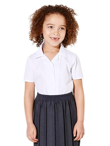 (Pack of 2) Girls School Blouse 3-18 Years Shirt Non Iron Revere Collar Open Collar Short Sleeve White