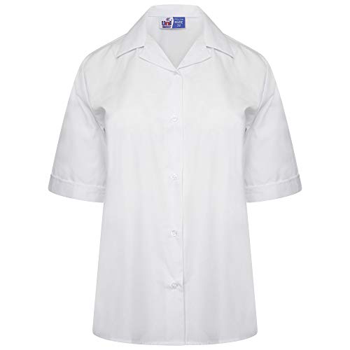 Linen Galaxy Kids Girls Revere Collar Blouse School Uniform Shirts White Short Sleeve Smart Fit (36)