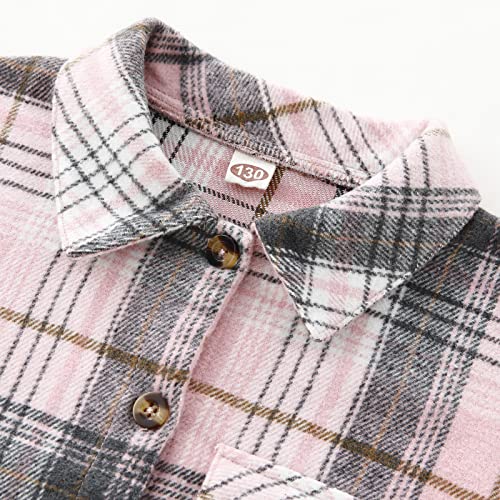 Qiraoxy Kids Toddler Boys Girls Plaid Jacket Long Sleeve Button Shirts Coats Blouse Jacket Cotton Warm Tops Jacket Fall Winter Clothes Outfits 2-8 Years
