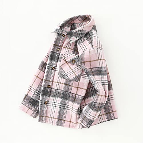 Qiraoxy Kids Toddler Boys Girls Plaid Jacket Long Sleeve Button Shirts Coats Blouse Jacket Cotton Warm Tops Jacket Fall Winter Clothes Outfits 2-8 Years