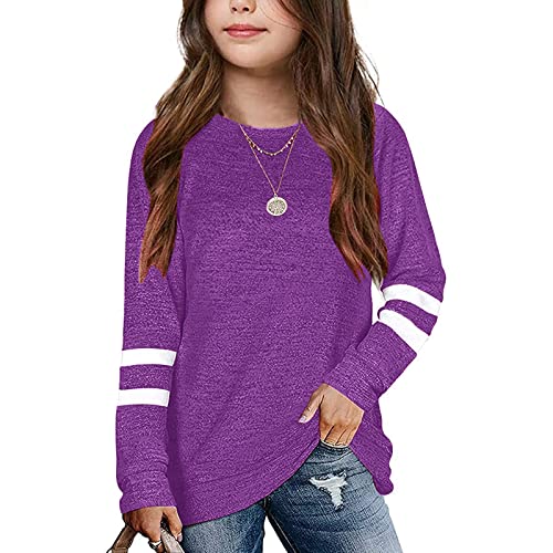 Cute Shirts for 11 Year Old Girls Toddler Kids Girls Tunic Tops Crewneck Ultra Soft Striped Long Sleeve Comfortable Casual Pullover Sweatshirt for Children Summer Tops for Girls (Purple, 12-13 Years)