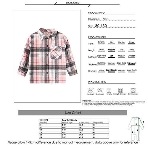 Qiraoxy Kids Toddler Boys Girls Plaid Jacket Long Sleeve Button Shirts Coats Blouse Jacket Cotton Warm Tops Jacket Fall Winter Clothes Outfits 2-8 Years