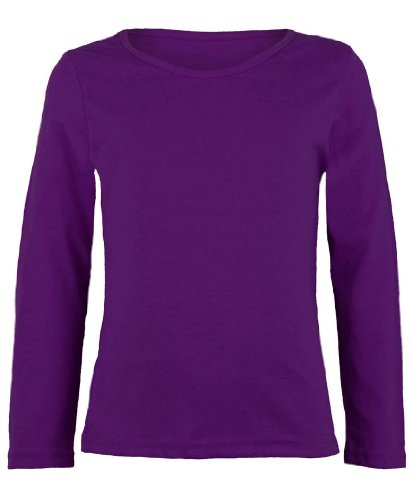 Kids Plain Basic Top Long Sleeve Girls Boys Uniform T-Shirt Tops 2-13 Years (2-3 Years, Purple)