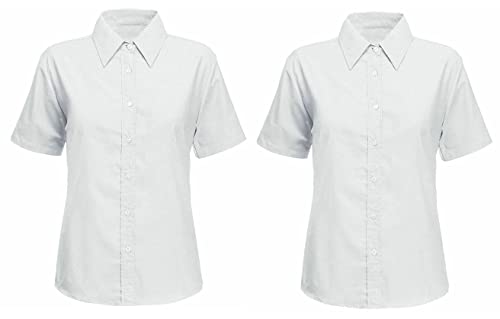 Dochak Girls School Blouse Shirt Short Sleeve White Sky Blue 2PCS (Twin Pack) (Short Sleeve White 15-16 Years)