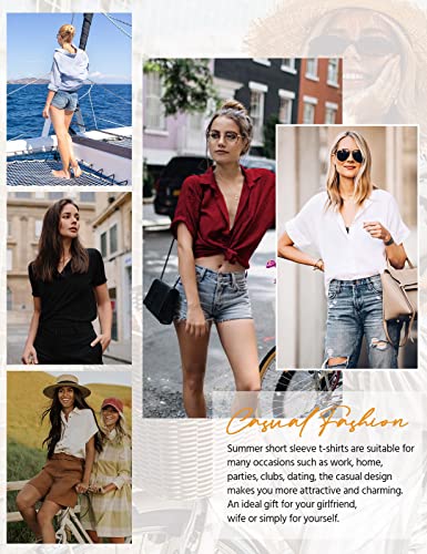 Yuson Girl Womens Blouse Shirt Ladies Summer Tops Elegant V-Neck Casual Short Sleeve Shirts Cotton Blouse T Shirts Classic Button Down Blouses Tops Black