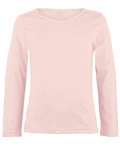 GirlzWalk® Girls Boy Kids Plain Basic Long Sleeve Round Neck T-Shirt Stretch Uniform PE School Tee Top (Nude, 7/8 Years)